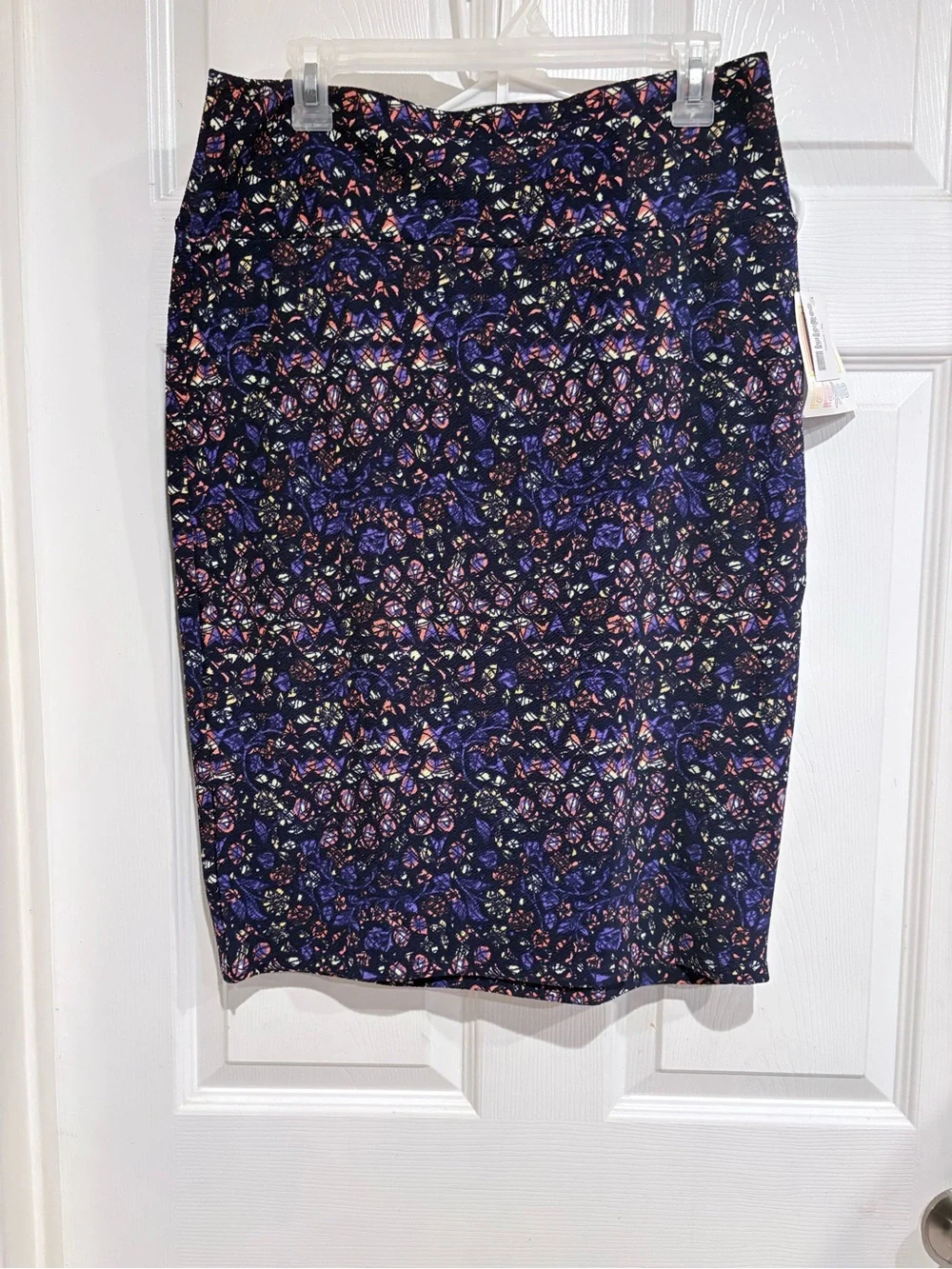 LuLaRoe Navy Floral Pencil Skirt with Purple & Pink Accents